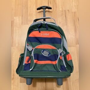 Pottery Barn Liam Green and Orange Striped Rolling Backpack